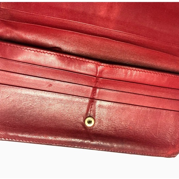 BOTTEGA VENETA VINTAGE INTRECCIATO LEATHER LONG WALLET RED - Picture 6 of 13